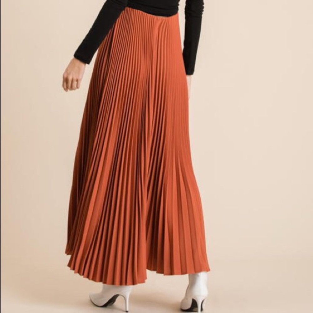 Burnt Orange Pleated Skirt
